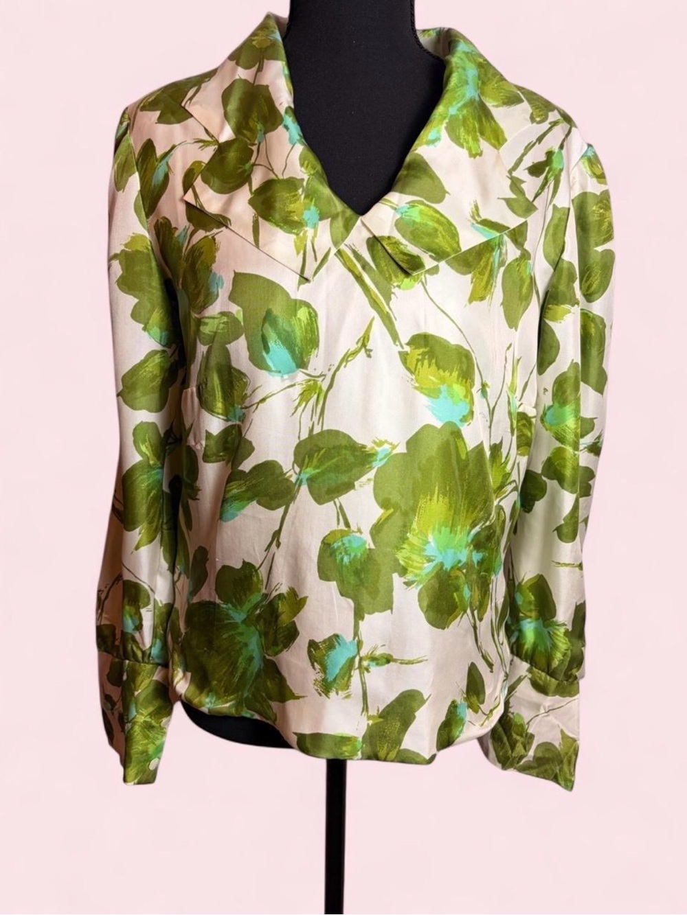 Vintage 60s/70s Blouse with Green Floral